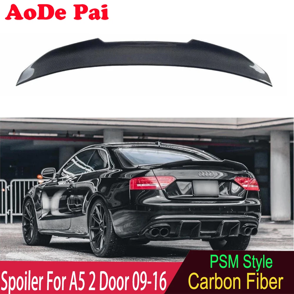 PSM Style Rear Boot Trunk Wing Ducktail Spoiler For Audi A5 S5 RS5 B8 2 Door Coupe 2009-2016 Real Carbon Fiber