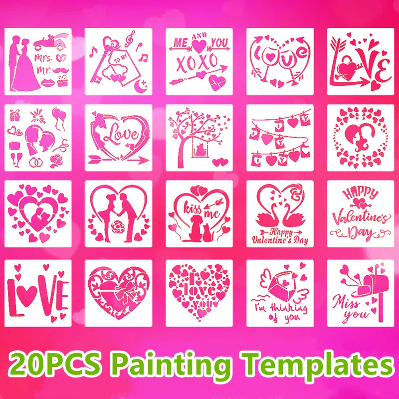 

20 шт. шаблон для рисования, сердце, слова, полые трафареты, сделай сам, граффити, настенная живопись, раскраска для скрапбукинга, вечерние, праздничные, декоративные