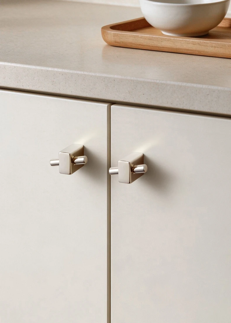 Titanium Silver Cross T Bar Cabinet Knob Minimalist Geometric Drawer Knob, Gloss Silver Furniture Handles for Kitchen & Wardrobe