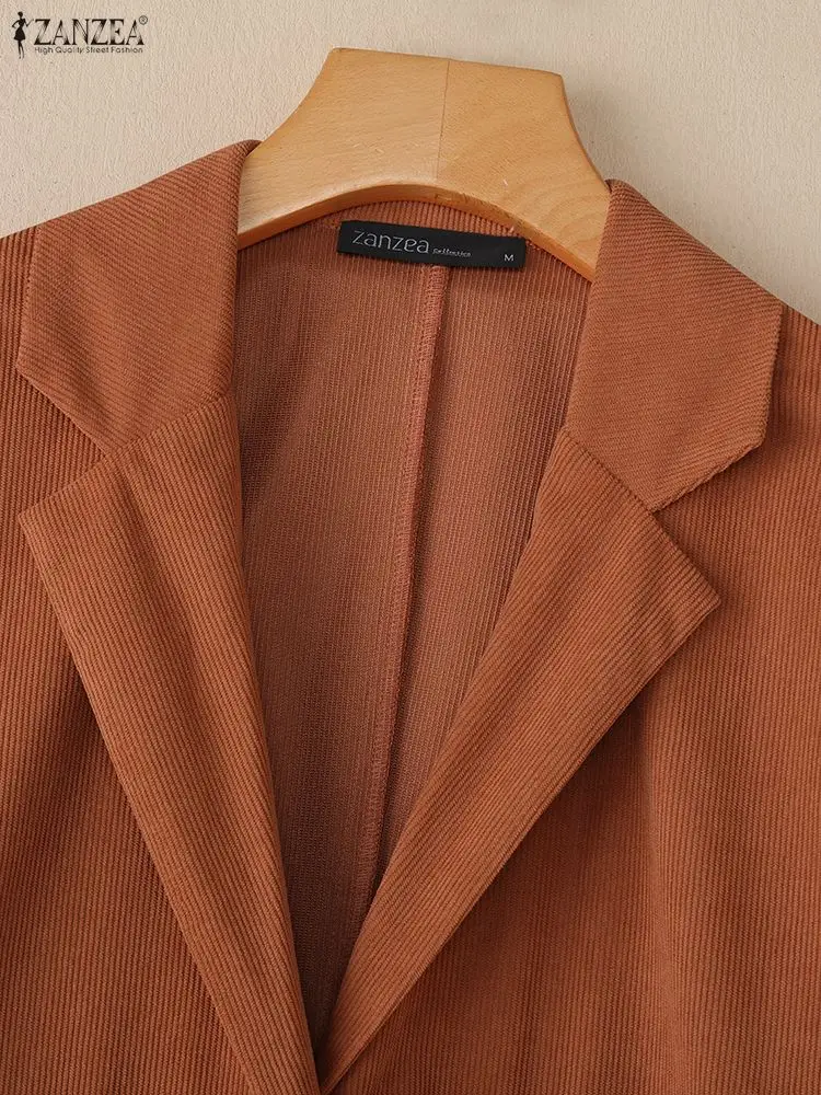 Feminino fw 2025 veludo casual blazer elegante entalhado lapela manga longa bolsos remendo botão acima terno jaquetas zanzea deslocamento