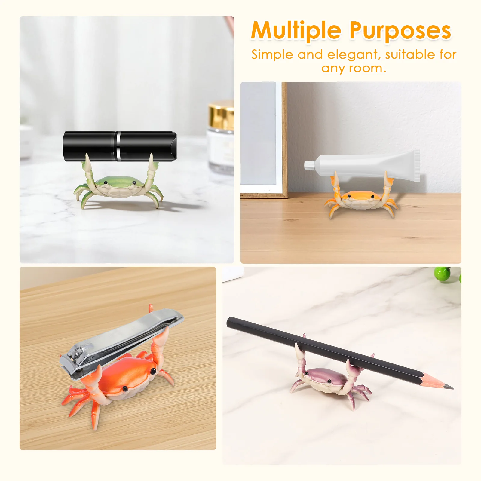 5Pcs Desk Crab Pen Holder Creative Weightlifting Crab Shape Pencil Organizer Stationery Pen Display Storage Rack Funny Pen Holde - view 4