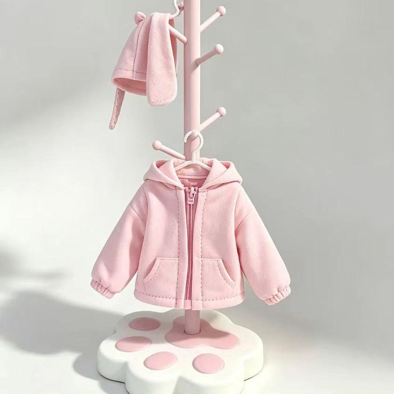 Kawaii InsCat Paw Base Floor-Standing Korean-Style Clothes Rack Doll Mini Wardrobe Baby Clothes Storage Display Rack Cute Gift - view 3