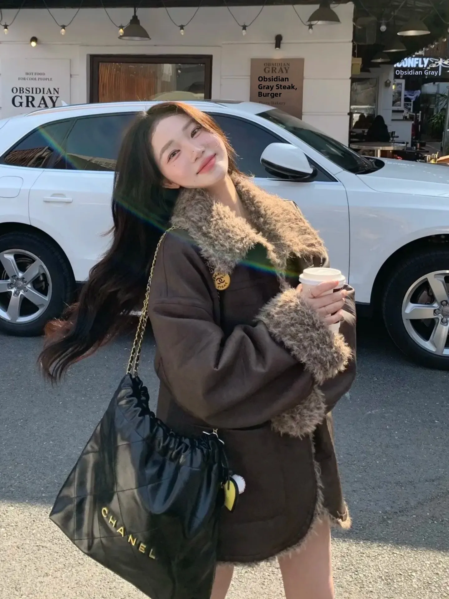 

ex Double-Sided Wear Lamb Fur Cotton Jaet Faionable Urban Sle Winter Warm Thiened Cotton Coat Button Closure