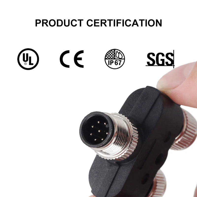 Waterproof M12 3/4/5/8/12 Pin Connector Adapter IP67 1 to 2 Male To Female Y/T/L/-type Plug D-type M12 to M8 B-type Joint Plug