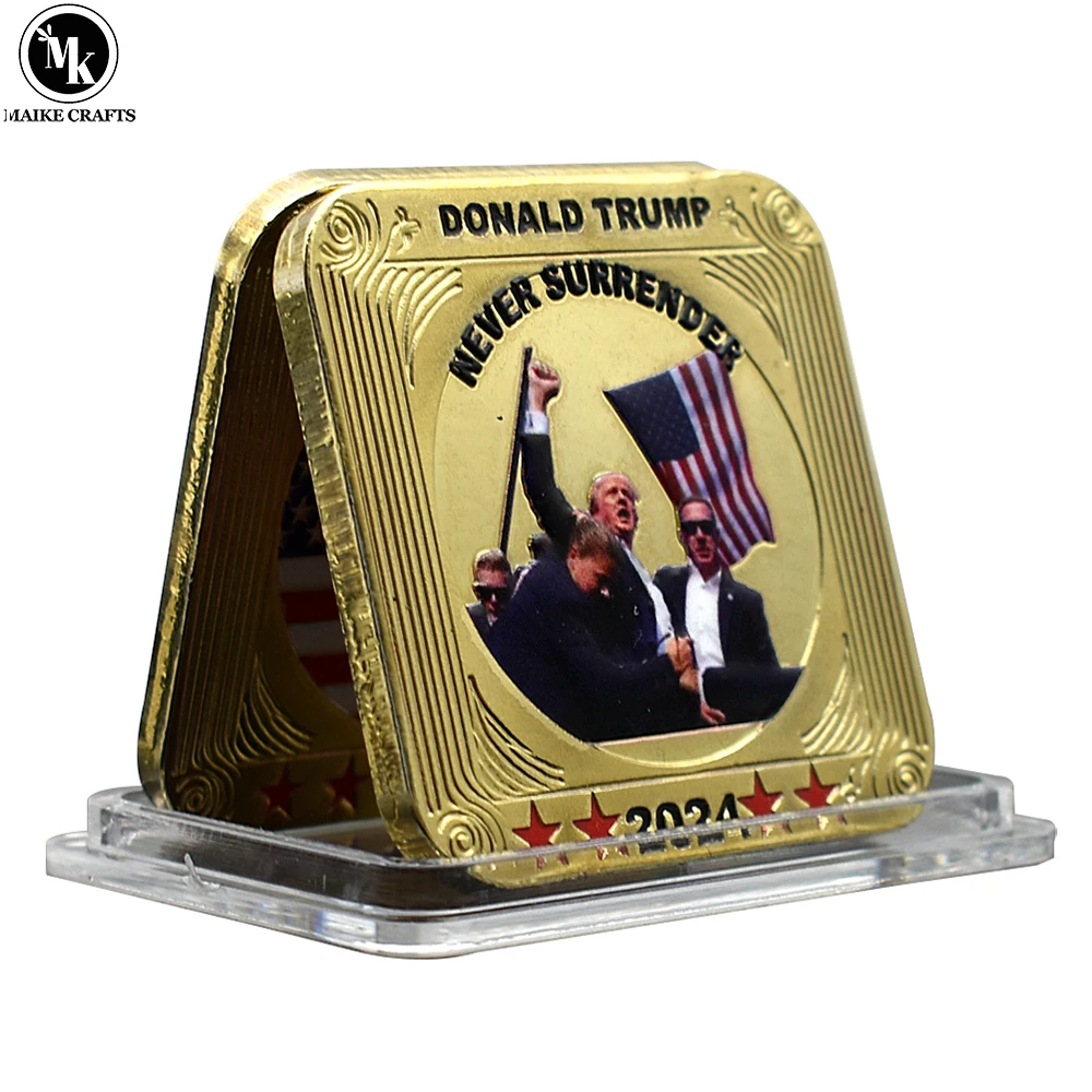 2024 US President Donald Trump Assassination Attempted Gold Coin FIGHT Metal Commemorative Coin Collection Supporters Gifts