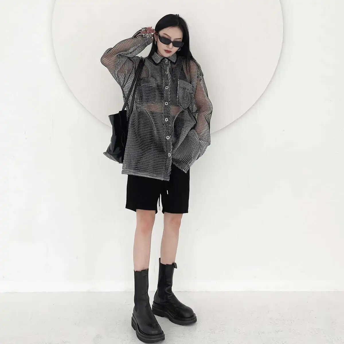 Oversized High Street Punk Rock Women Baseball Coats Hollow Out Cool Punk Loose Geek Coat Unisex Couples Coats Y2K Tops NZ208 image 3