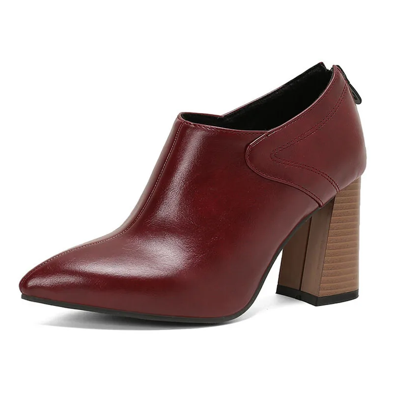 

Женские туфли-лодочки с острым носком на заказ, женские кожаные туфли на высоком каблуке с молнией сзади, женские туфли на толстом каблуке 8 см, Botas mujer WSH5041