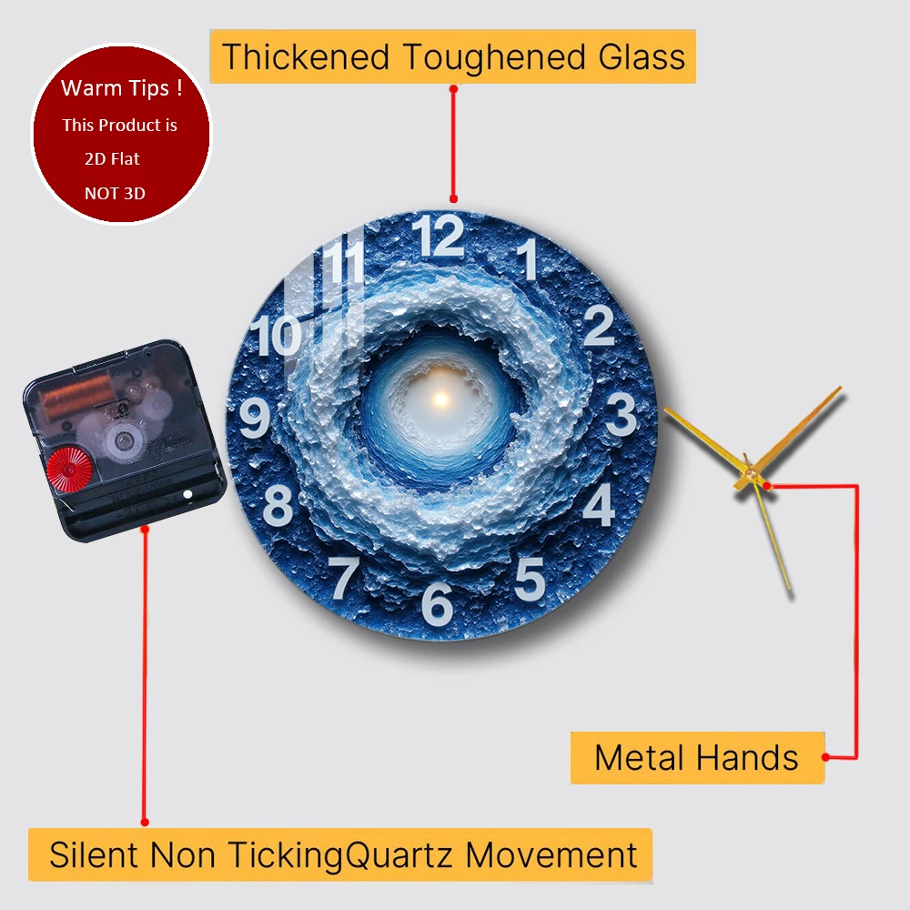 Tempered Glass Wall Clock Ice Cave Center Glow Clock Suitable For House Home Room Wall Decor or Tabletop Display Anywhere