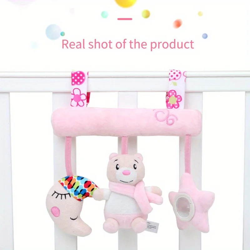 Peluche per lettino appeso per bambini-simpatico giocattolo per carillon con orso rosa, può finire per calmare l'umore del bambino, decorazione per letto appeso al tocco morbido