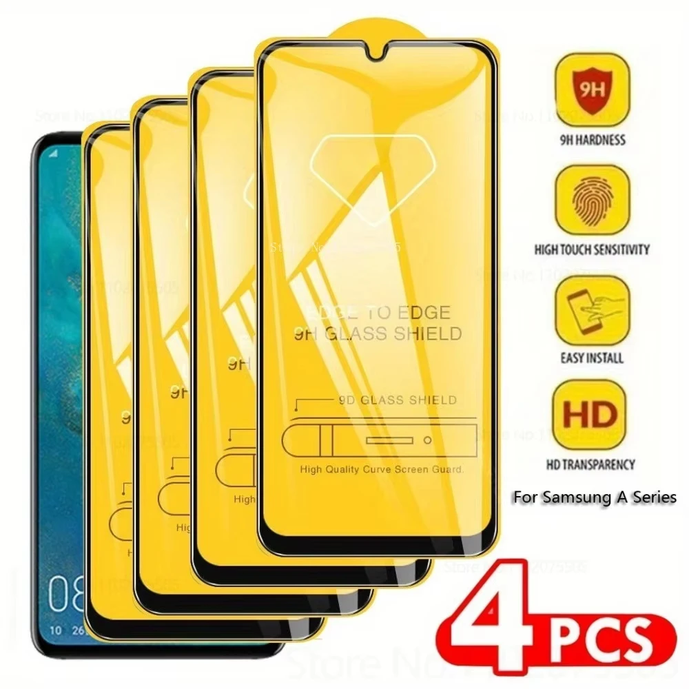 

4PCS 9D Temered Glass For Samsung Galaxy S25 Ultra A55 5G A54 S24 FE S23 Plus S21 S20 A53 S10 Lite Screen Protector Full Cover