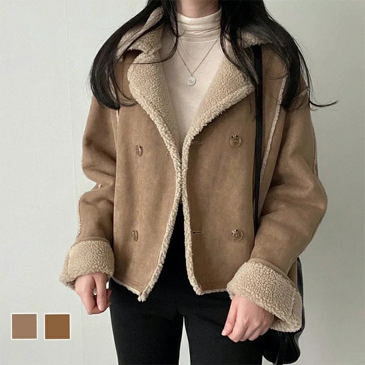 

Autumn and Winter New Design Sense Long Versatile Top Suit Collar Solid Color Suede Jacket Women