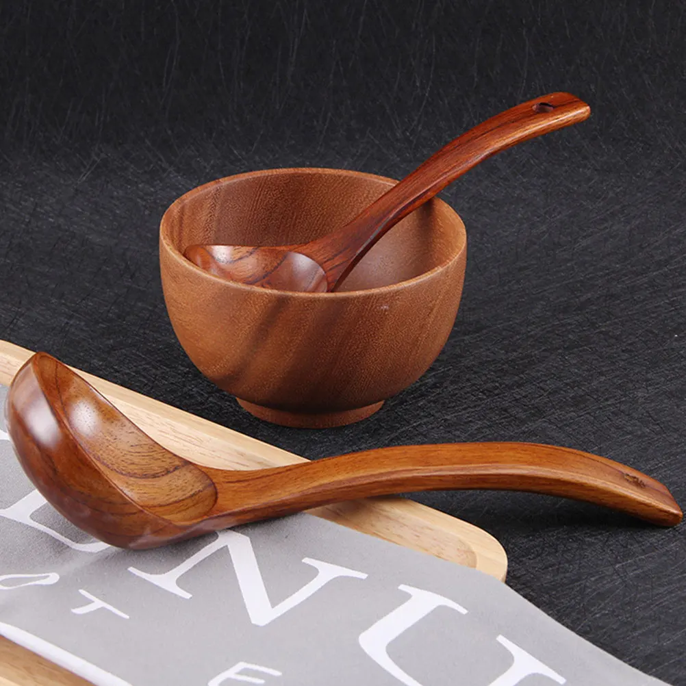 

1pc Natural Wood Soup Ladle Long Handle For Serving Porridge Soup Stew Kitchen Utensil Tableware Smooth Safe For Home