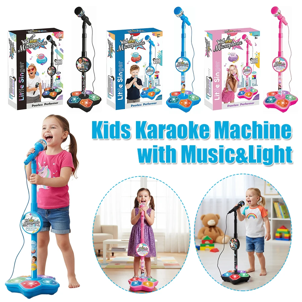 Music Sing Microphone Toy with Adjustable Stand Toddler Microphone Stand Musical Toy for Children Karaoke Machine