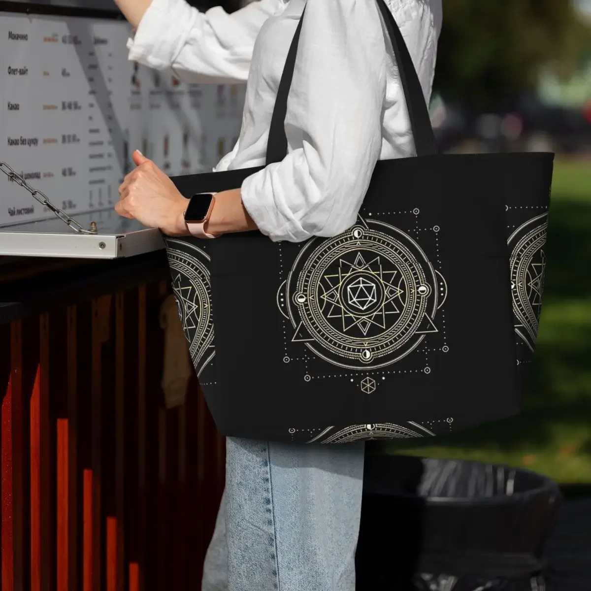 Polyhedral D20 Dice Sacred Symbol Of The Occulti Beach Tote Bag Sport Gym Duffle Large Tote Bag Women Travel Bag Fitness bag