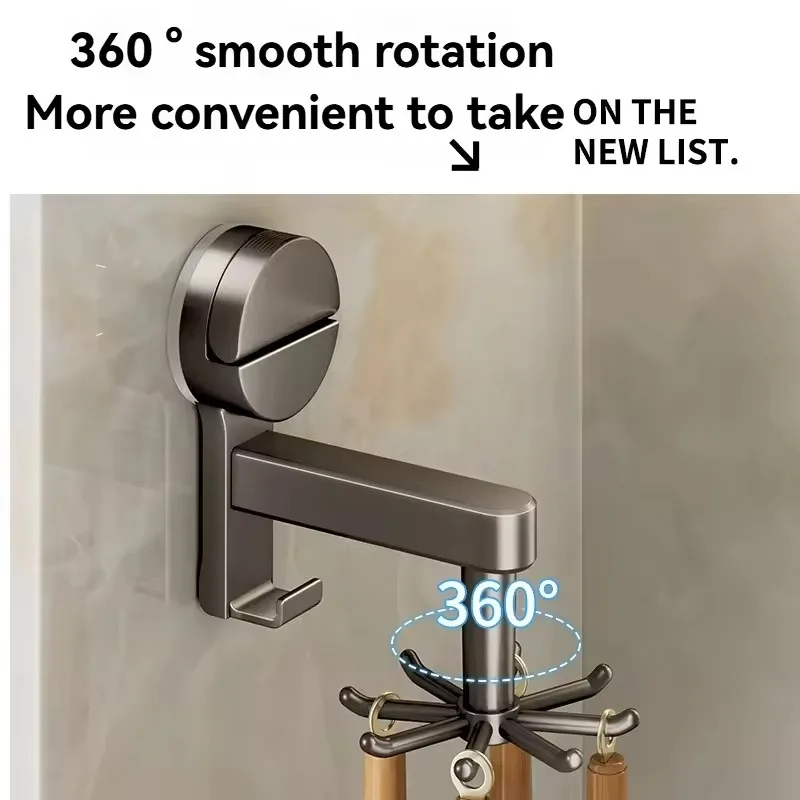 360° Rotating Hook Space-Saving Kitchen Storage Rack with Strong Suction Cups No Drill Mount for Wall Cabinet Door RV Organizer 3