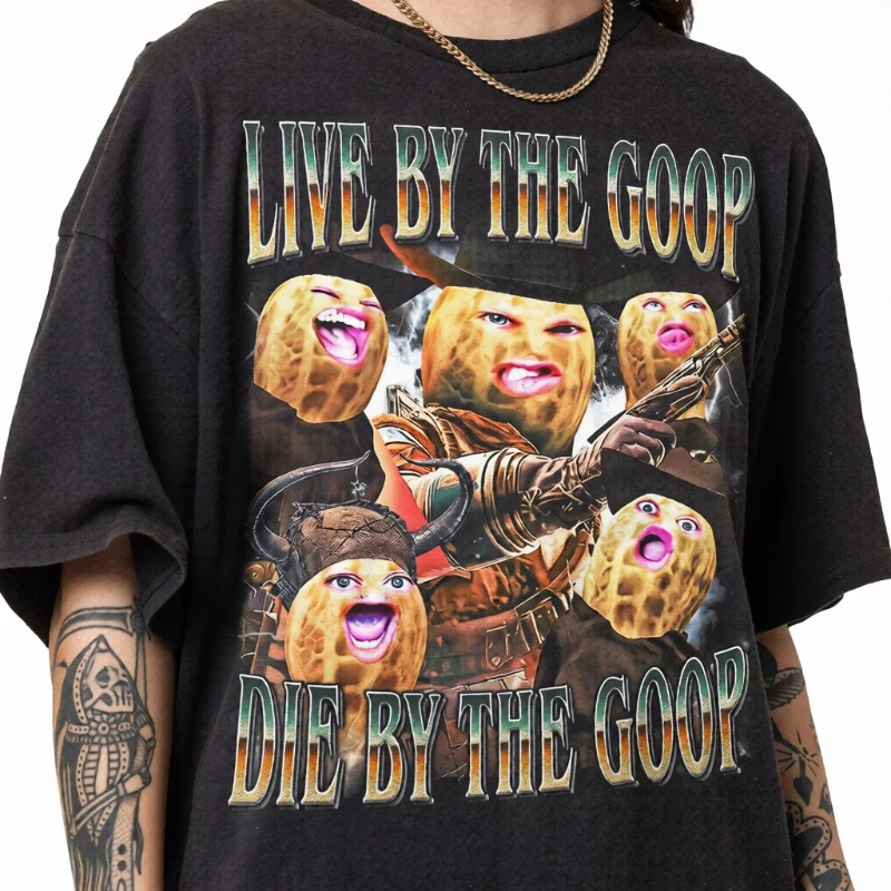 The burnt peanut shirt, goop goop goop tshirt, arc raider shirt  Short Sleeve Crew Neck Casual Loose Street Wear Unisex Sports