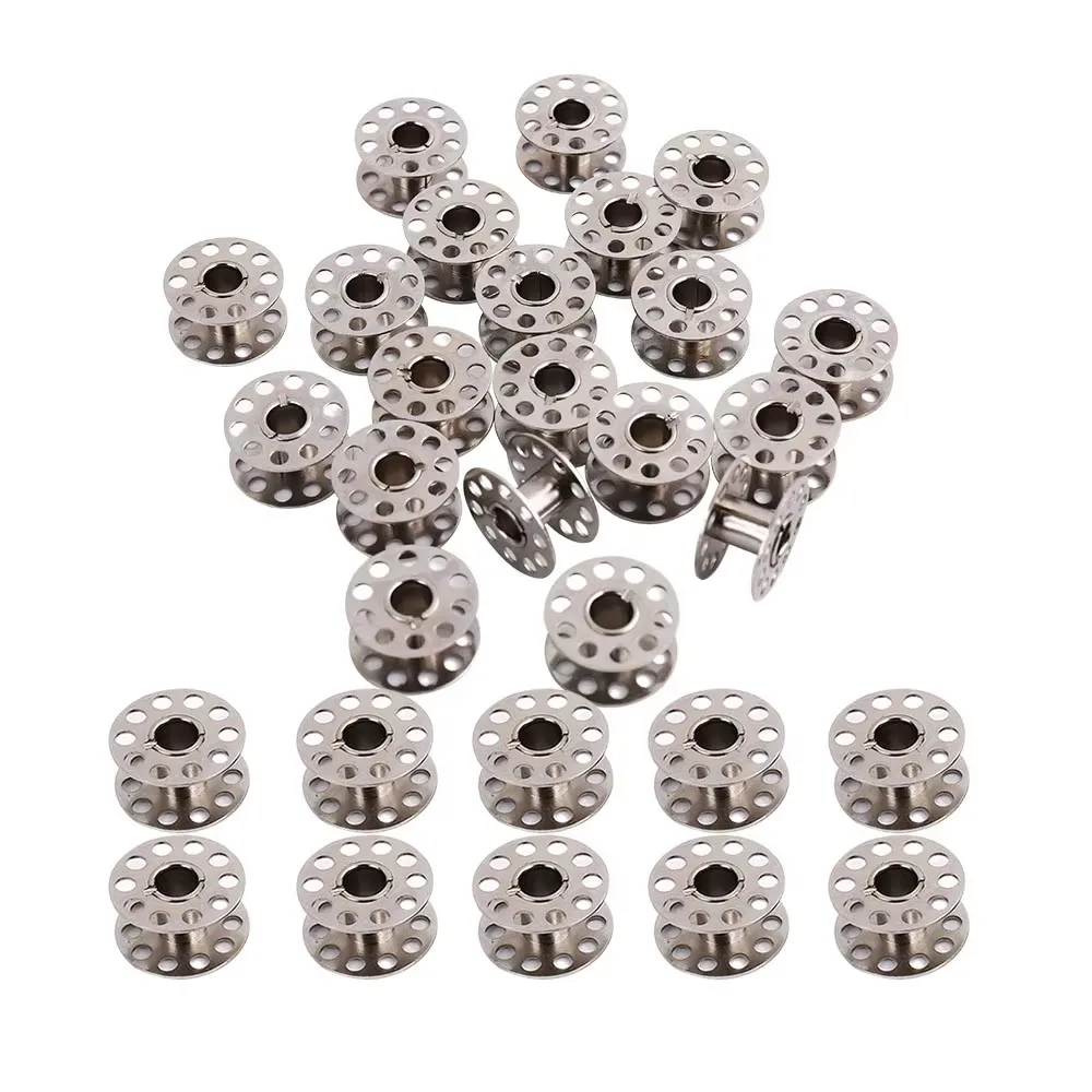 20/40/60/100pcs Sewing Machine Coil Roller Metal Bobbins Empty Spool Stainless Steel For Silk Thread Winding Tailoring Parts