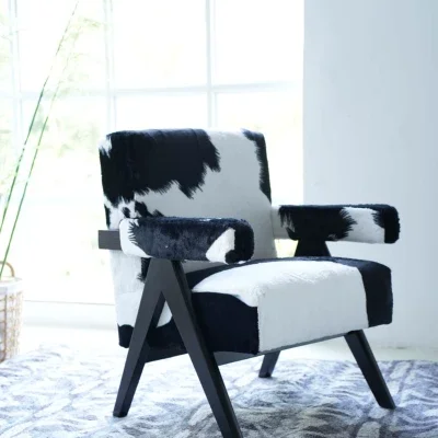Cow Print Accent Chair  Tufted Wingback Chandigarh  Armchair Club Chair Polyester  Single Sofa Lounge Chair  for Living Room