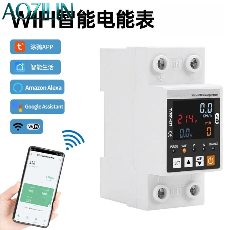 AOZILIN WiFi Intelligent Auto Reclosing Circuit Breaker Multi-protection Overvoltage Undervoltage Leakage Temp Energy Meter