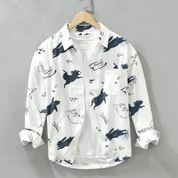 Autumn New Long Sleeve Print Shirt for Men Cotton Turn-down Collar Loose Shirts Fashion Men's Clothing