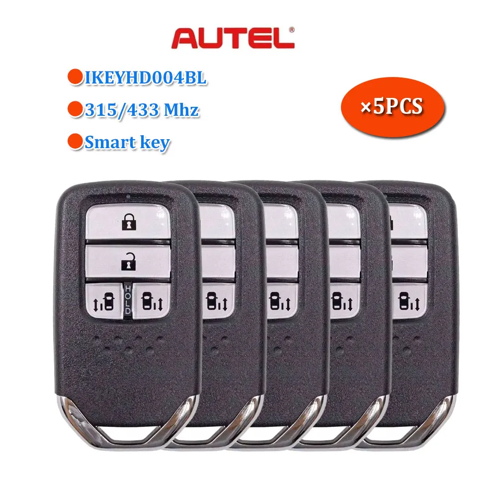 5pcs AUTEL Smart Key IKEYHD004BL 4 Button for Honda 4 Buttons Universal Car Key (Trunk) MAXIIM IKEY Premium Style Car Remote Key