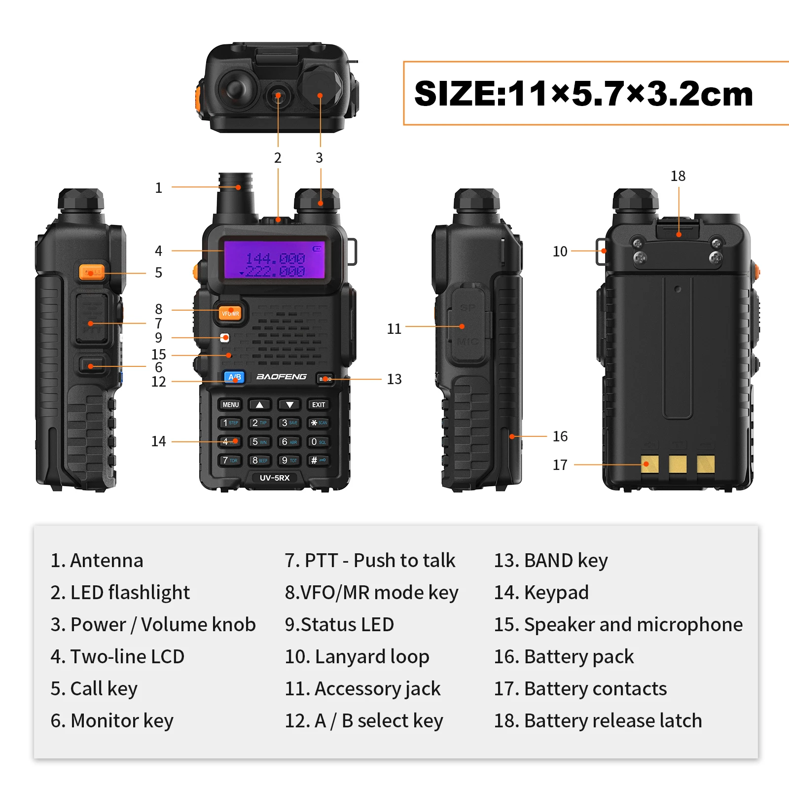 Baofeng UV-5RX 136-174/220-260/400-480MHz am Flugzeug band Walkie Talkie