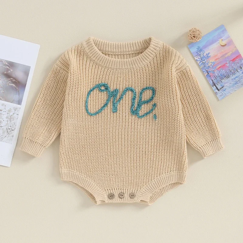 

Newborn Infant Baby Girls Boys Knit Embroidered Romper Long Sleeve Button Warm Autumn Spring Toddler Clothes Jumpsuits