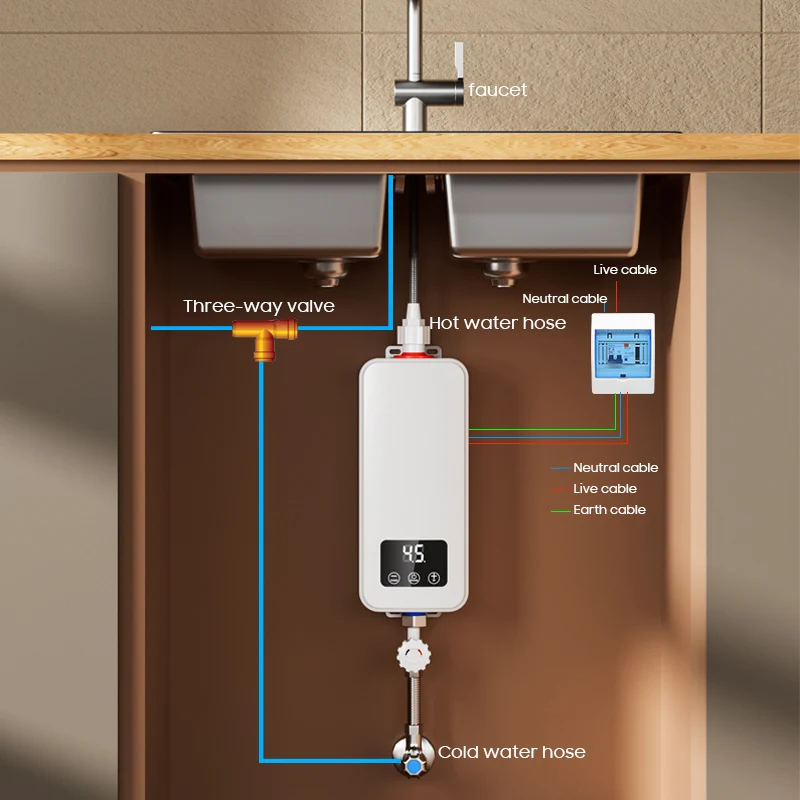 미니 스마트 5.5kW 저전력 소비 주방용 무탱크 순간 전기 헤어 살롱 욕실 샤워용 온수기