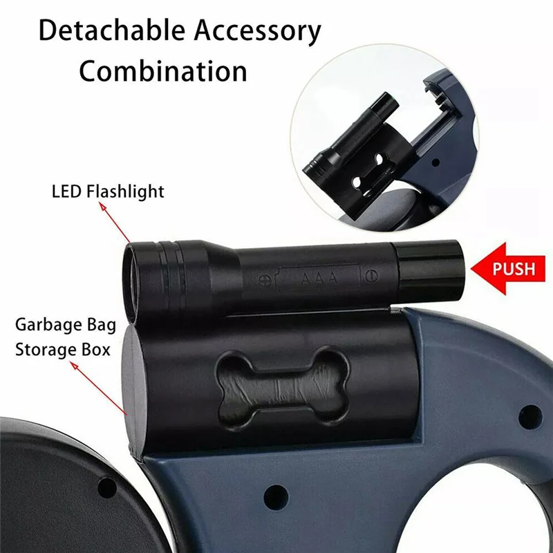 

AT51-Auto Retractable Dual Dog Leash With Flashlight Waste Bag Box Roulette Double-Ended Traction Rope Pet Dog Supplies