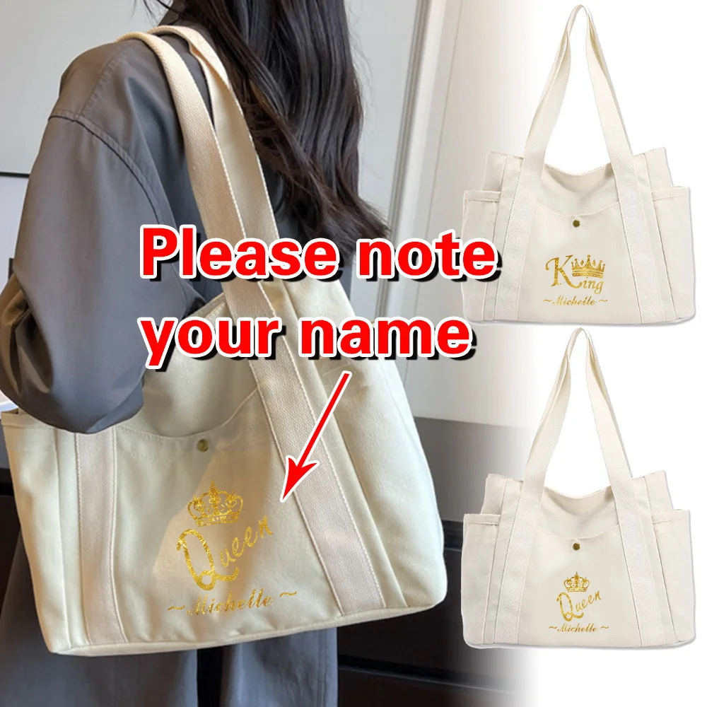 

Customized Name Shoulder Canvas Bag Fashion Design Sense Canvas Pouch Large Capacity Eco-friendly Shopping Bag Storage Pack