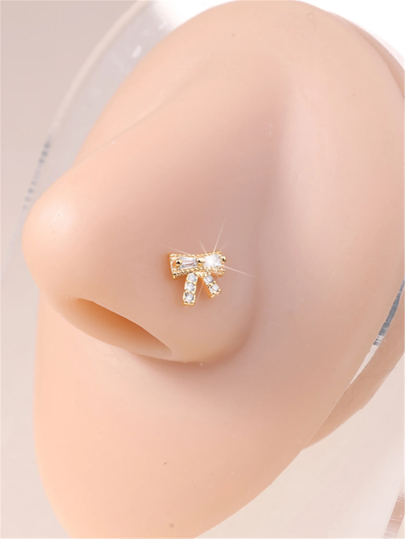 20G L Shaped Nose Studs CZ Cute Bow Design Gold Silver Color Nose Piercing for Women Girl Nostril Jewelry