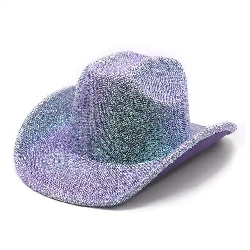 Sombrero de Vaquera con Pedrería para Mujer, Estilo Disco Beach, para Disfraces de Vaquera, Sombreros de Copa, Accesorios para Festivales Rave