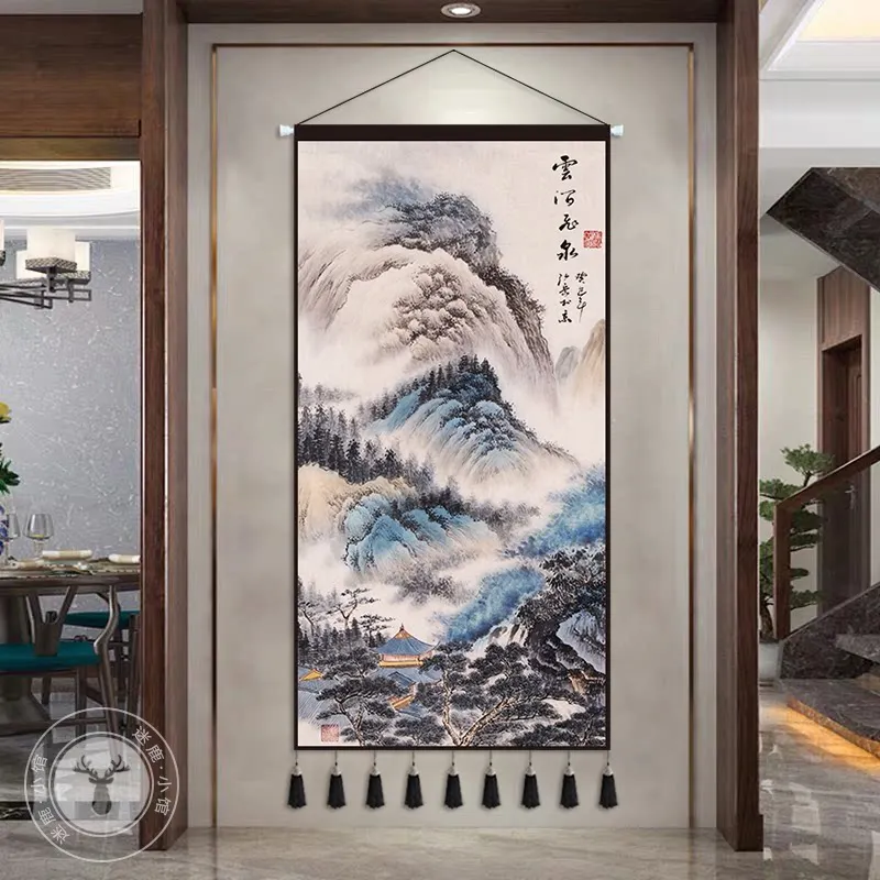 Landscape Fabric Wall Tapestry, Light‑Luxury Background Hanging Cloth for Hotel Entrance Living Room Sofa Wall Home Decor