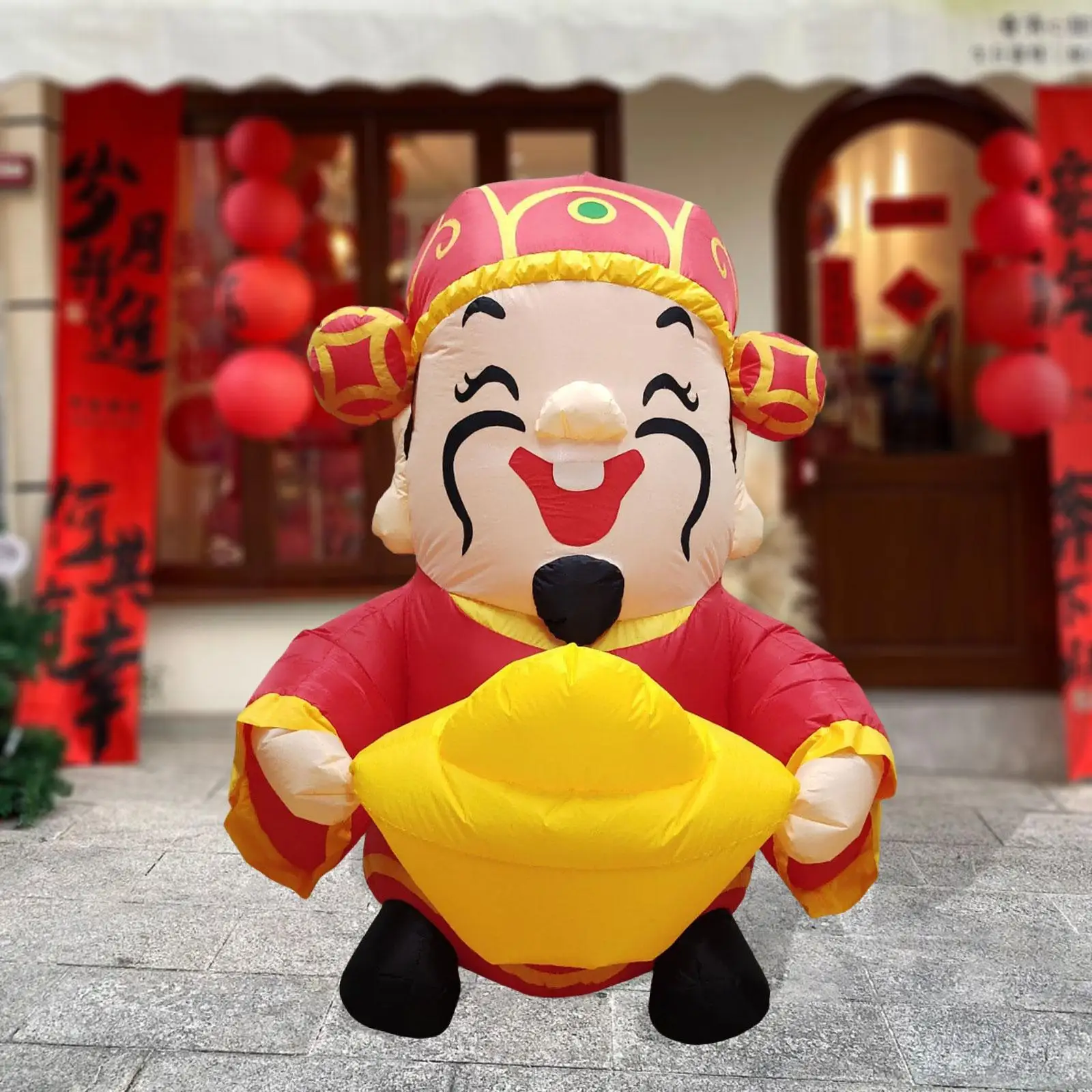 Decorative Outdoor God of Wealth Inflatable LED Lighted New Year Ornament Polyester Material for Holiday Lawn Event