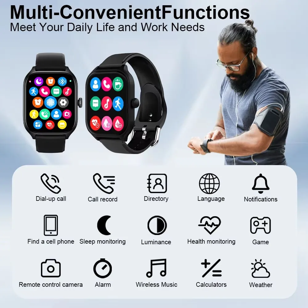 Smartwatch Wijzerplaat om oproepen te beantwoorden Calorietracking Hartslag Bloedzuurstofmonitoring Bluetooth Smart Watch