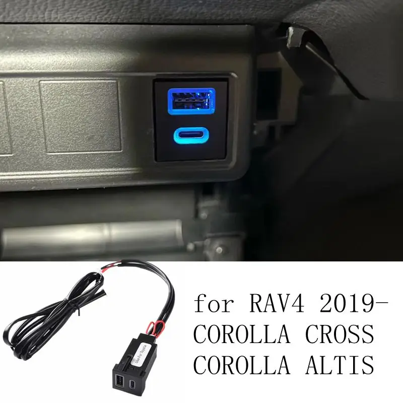 12V Car Dual USB C QC3.0 Cigarette Lighter Socket Quick Charger Adapter For Toyota RAV4 XA50 Corolla ALTIS/CROSS 2019-