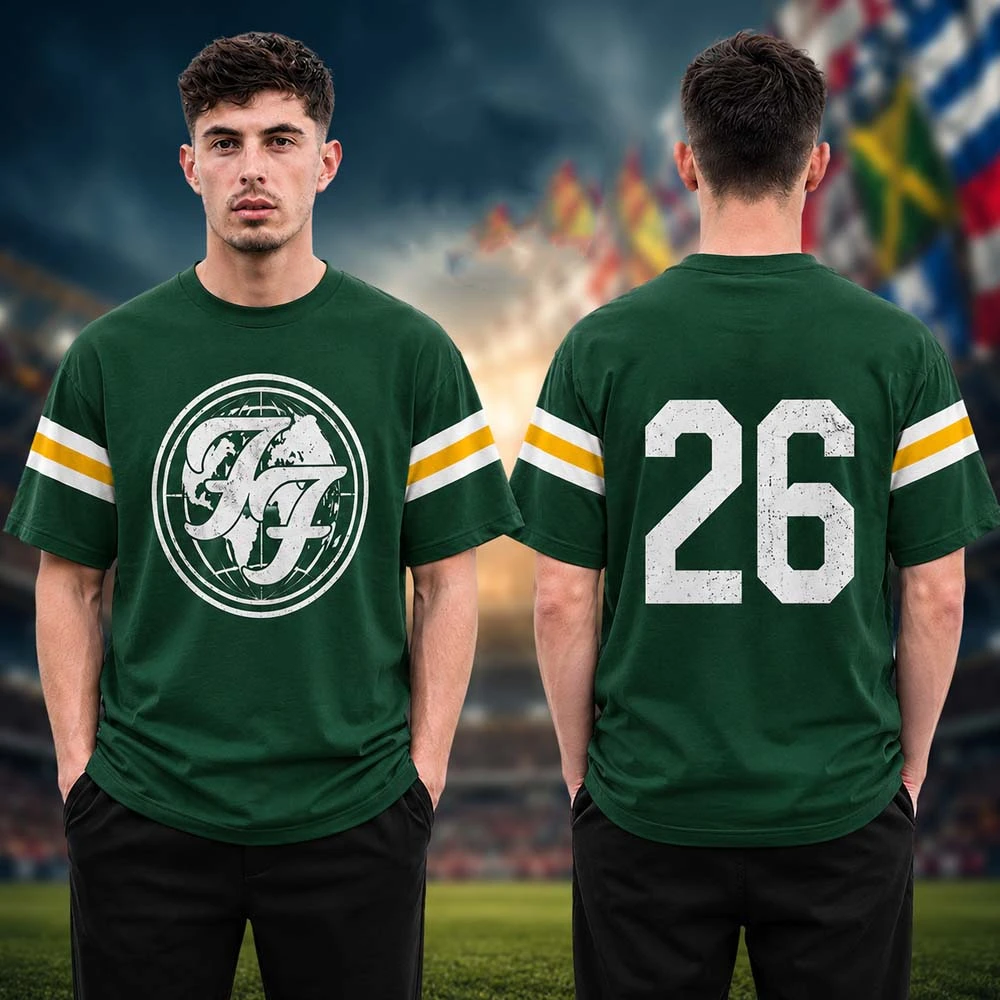 Foooo Fighters Take Cover Tour 2026 Merch Football Tee Green Streetwear T-Shirt Casual Suitable for Both Adults and Children
