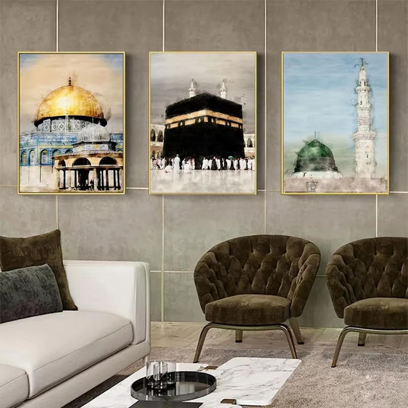 Islamic Masjid Mosque Allah Mecca Medina Kaaba Sacred Place Posters Canvas Painting Print Wall Art Pictures Living Room Decor