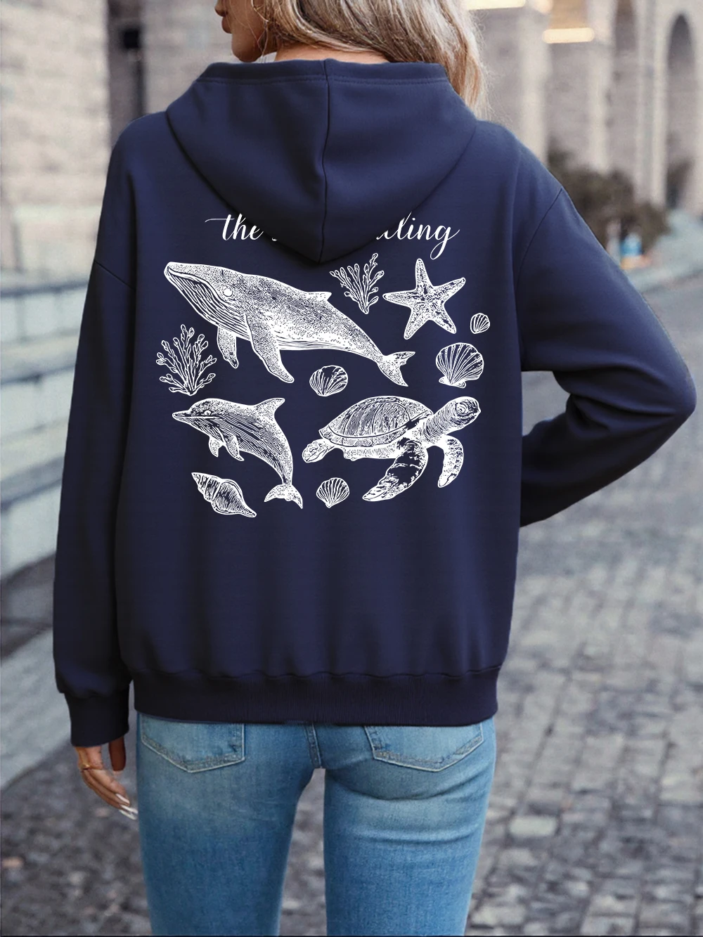 

Толстовки с принтом «Мре зовут кита», женские зимние флисовые теплые толстовки, повседневные пуловеры с карманами, удобная свободная одежда