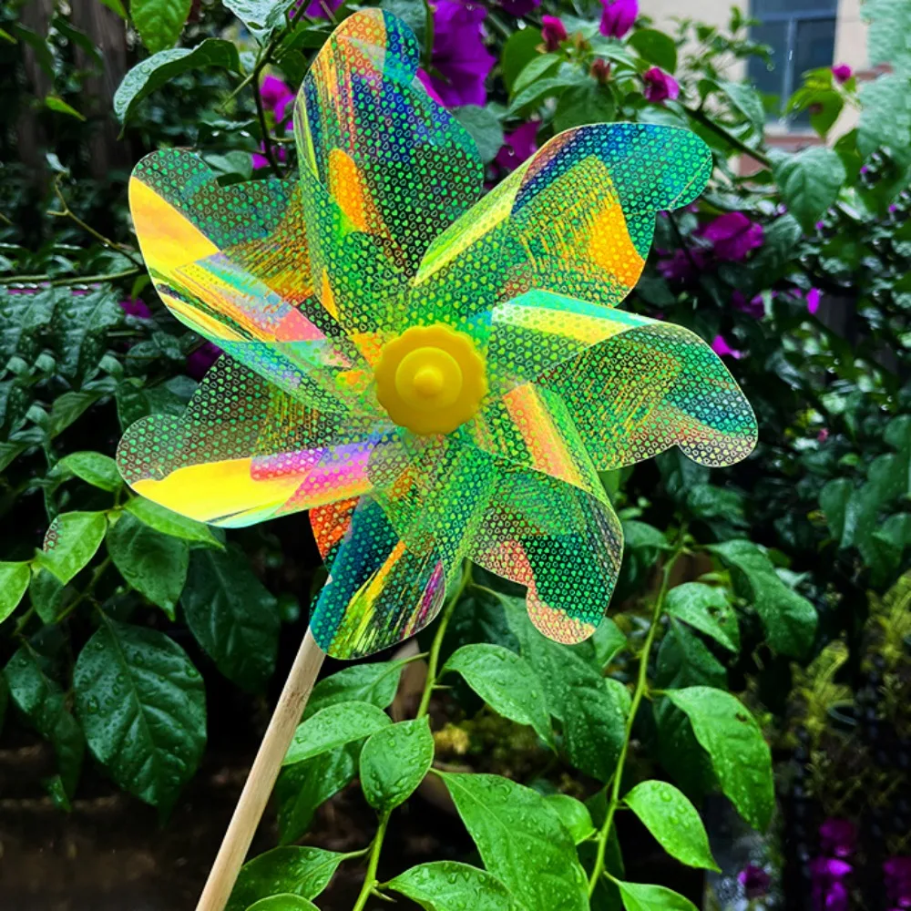 

21cm Color Changing Windmill Colorful Printed Heart-shaped Laser Colorful Dazzling Stake Standing Lawn Pinwheel Garden Yard Toys