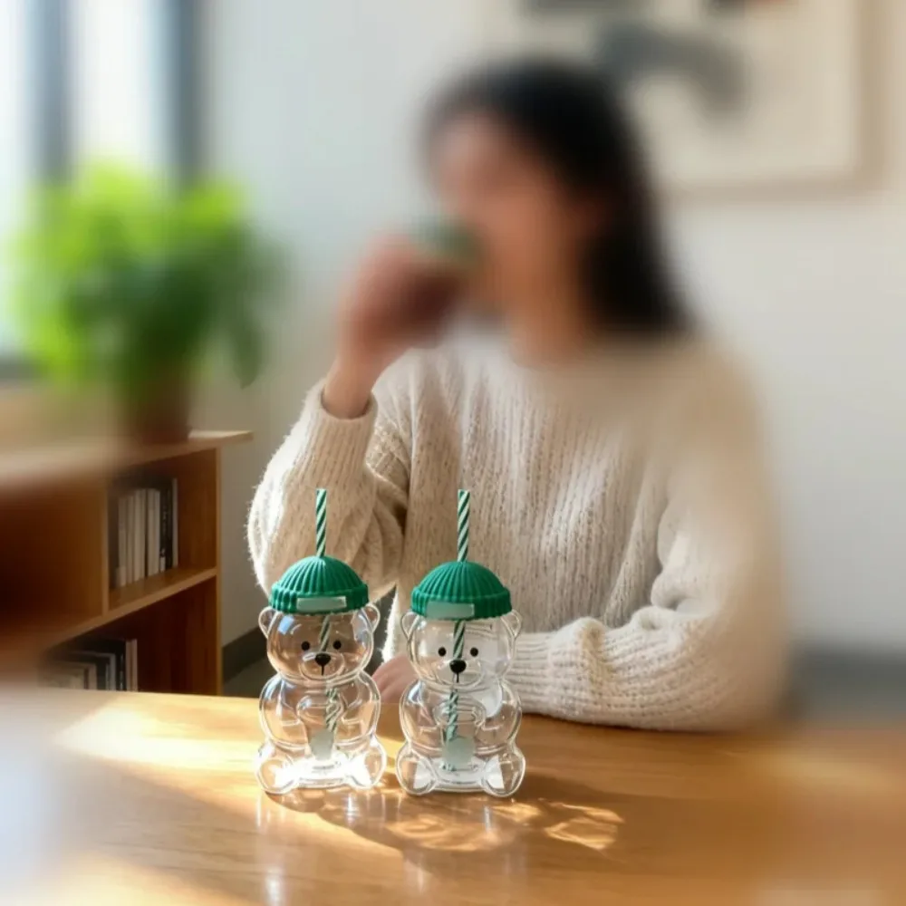 Holiday Teddy Bear Cup Cover | Cartoon Bear Shaped Cold Drink Cup Accessory | Barista Bear Themed Beverage Protector