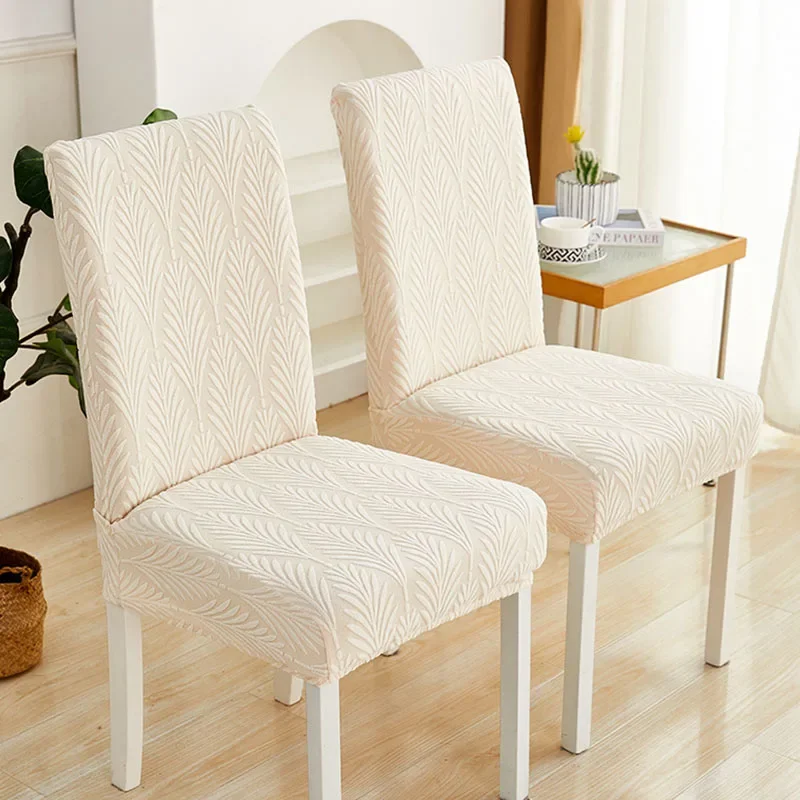 3D Leaf Shape Jacquard Chair Cover For Kitchen Room Stretch Dining Chair Cover Slipcover Elastic Spandex Kitchen Chair Cover