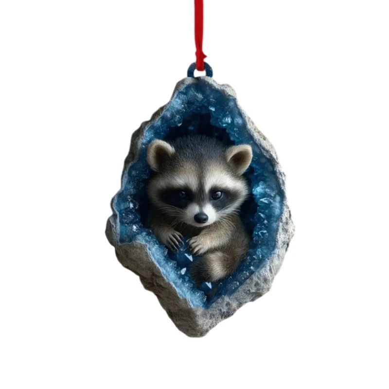 Animal Theme Christmas Tree Ornament Acrylic Owl Raccoon Figures Children Safe Holiday Homes Decoration Items C7AC