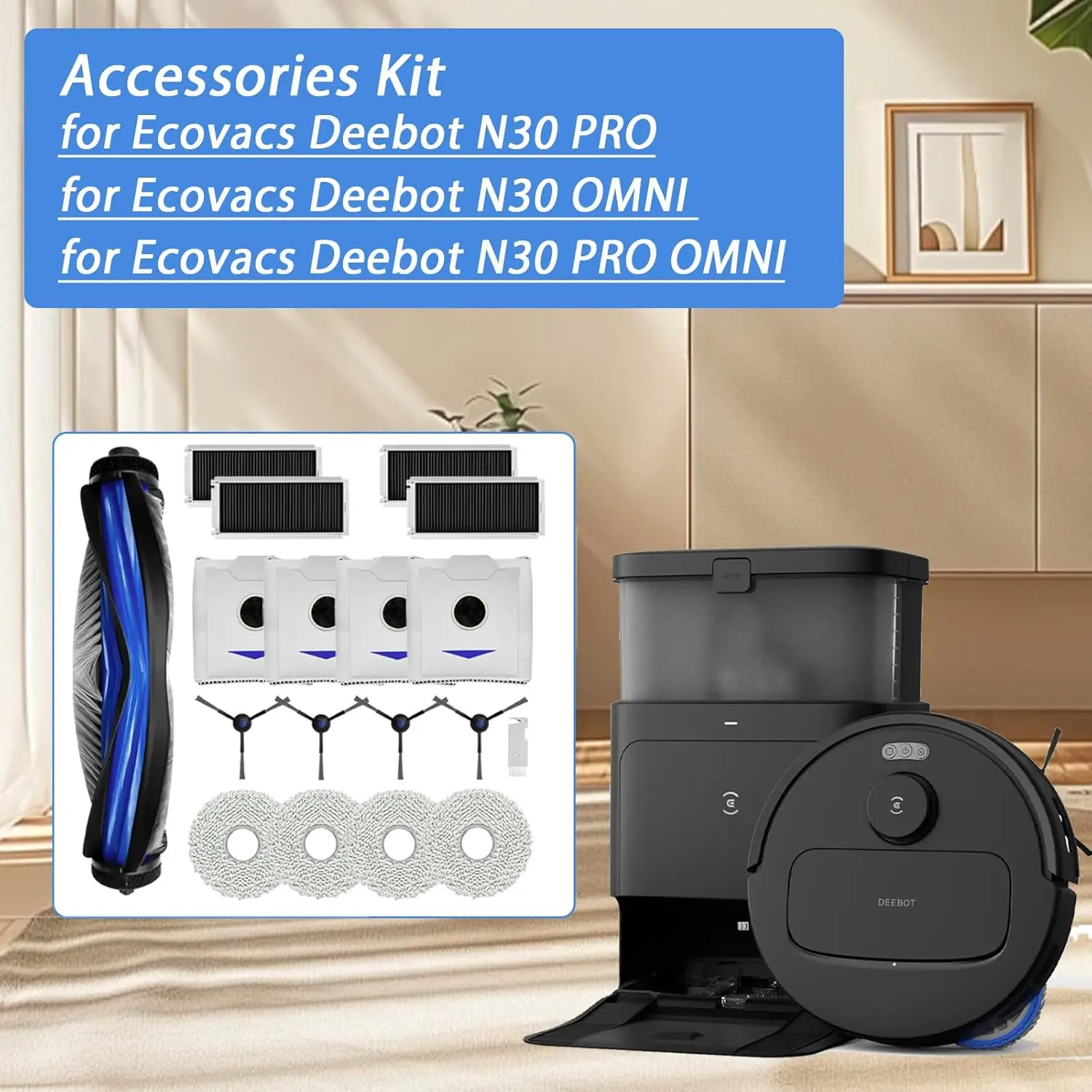 Compatible with for  Ecovacs Debot N30 Omni / N30 Pro Omni  Spare Part Accessory Main Brush Side Filter HEPA Cloth Dust Bag