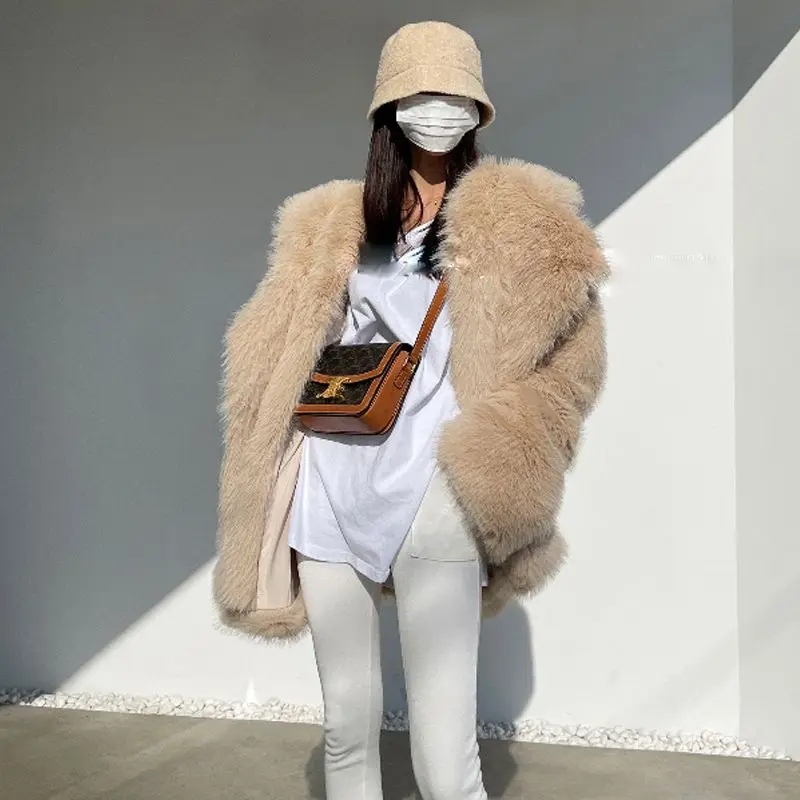 2025 feminino vison cabelo imitação de pele casaco de inverno novo grande gola lapela moda versátil solto macio engrossado casaco de pele