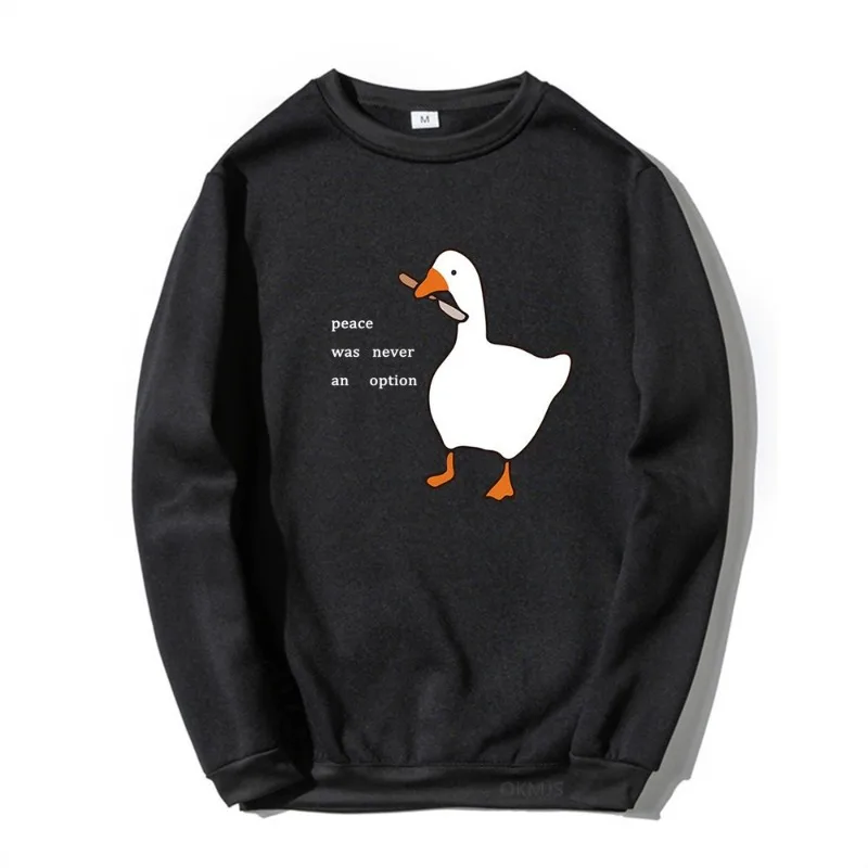 Autumn Winter Goose Print Man Long Sleeves Kawaii Cartoons Pullovers Y2k Korean Fashion Casual Simple Clothing Male Sweatshirts