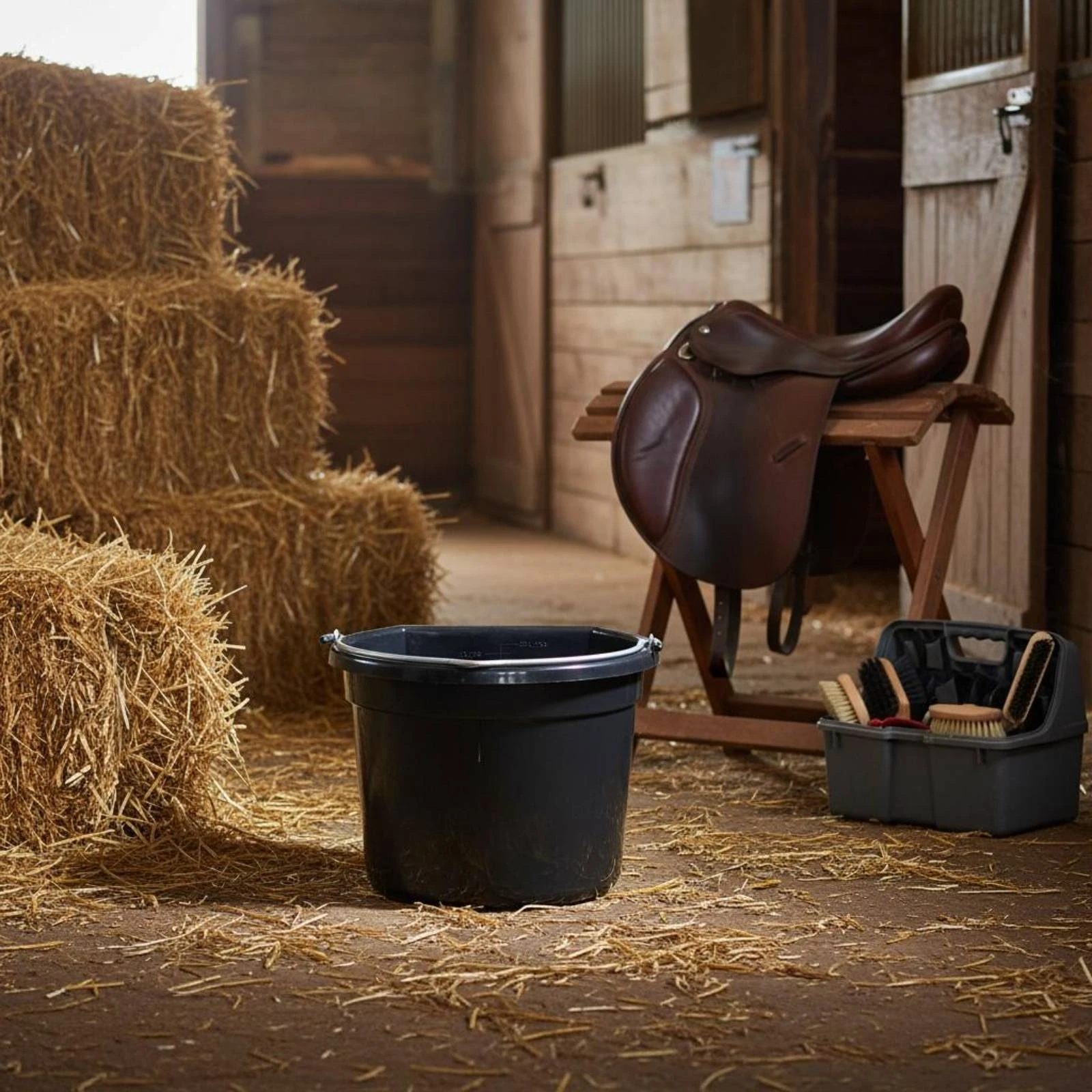 Flat Back Feed Pail Metal Handle Horse Water Pail Farm Supply Hanging Design Stackable for Barn