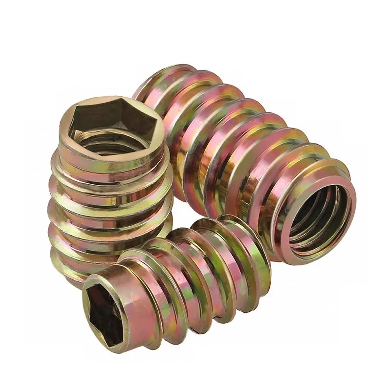 Din7965 Carbon Steel Countersunk Hex Socket Drive Threaded Insert Nuts Fastener Connector for Wood Furniture M6 M8 M10