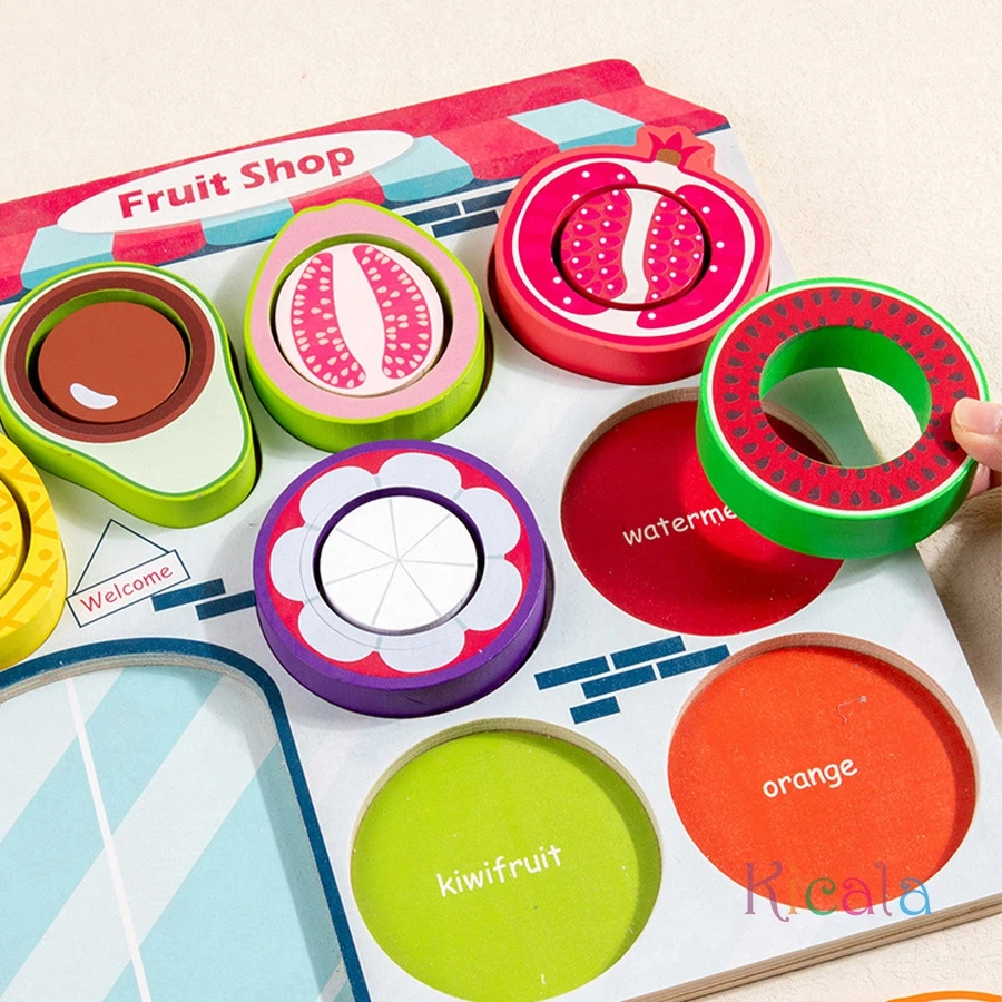 Holz Obst Tablett Farbe Form Klassifizierung Perlen Kinder Frühe Bildung Hand Auge Koordination Montessori Spielzeug