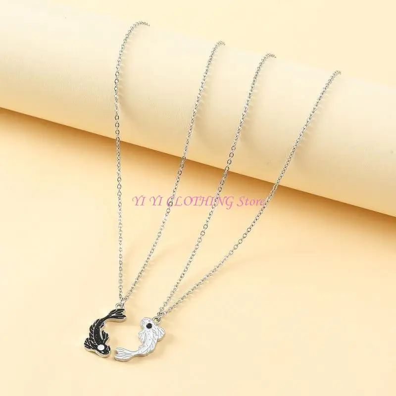 N5KF 1/2Pcs Couple Necklace Bracelet Relationship Matching Taichi Fish Bracelet for Women Teen Best Friend Family Jewelry